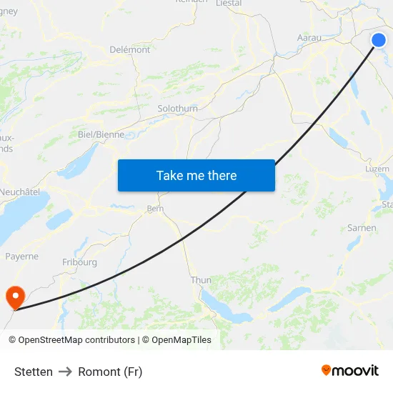 Stetten to Romont (Fr) map