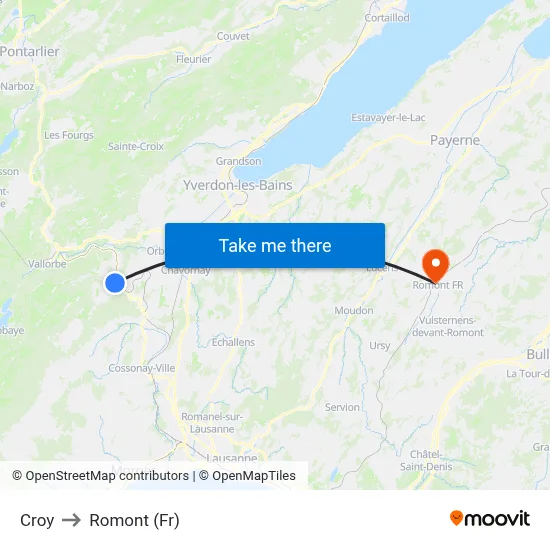 Croy to Romont (Fr) map
