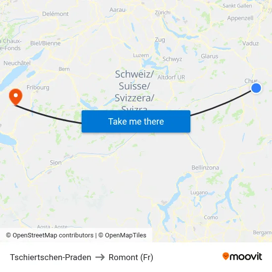Tschiertschen-Praden to Romont (Fr) map