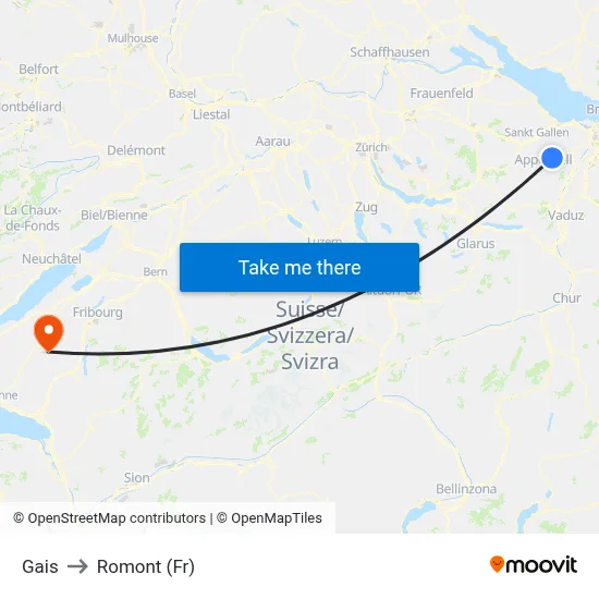 Gais to Romont (Fr) map