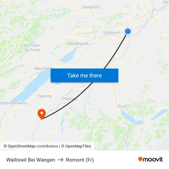 Walliswil Bei Wangen to Romont (Fr) map