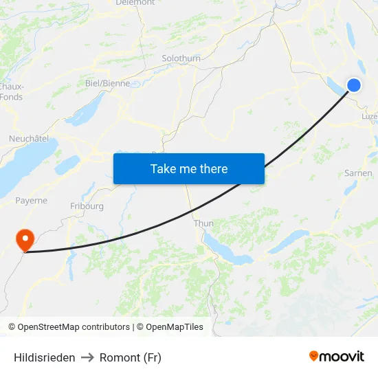 Hildisrieden to Romont (Fr) map