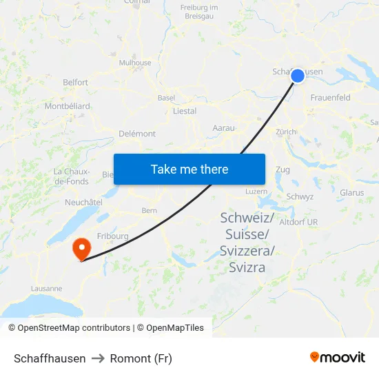 Schaffhausen to Romont (Fr) map