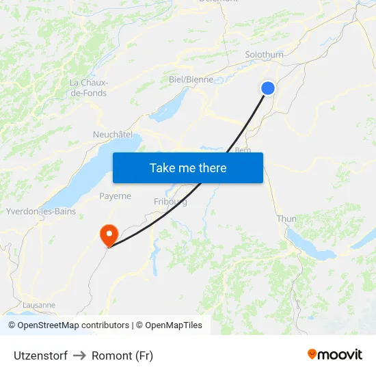 Utzenstorf to Romont (Fr) map