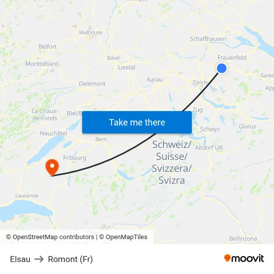 Elsau to Romont (Fr) map