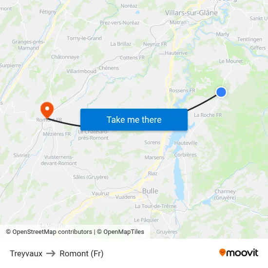 Treyvaux to Romont (Fr) map