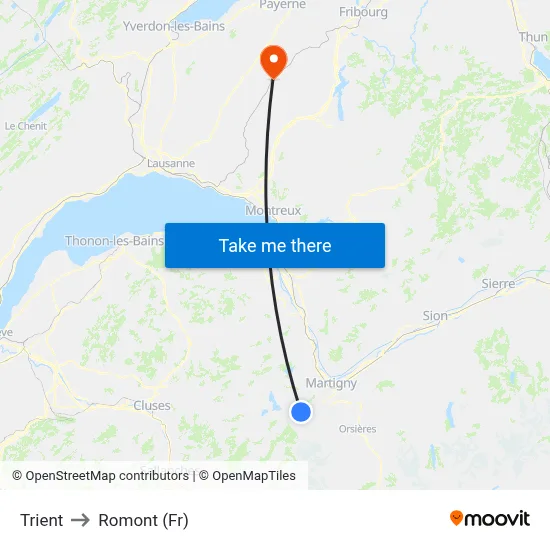 Trient to Romont (Fr) map