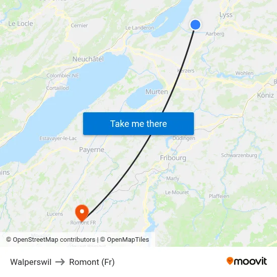 Walperswil to Romont (Fr) map