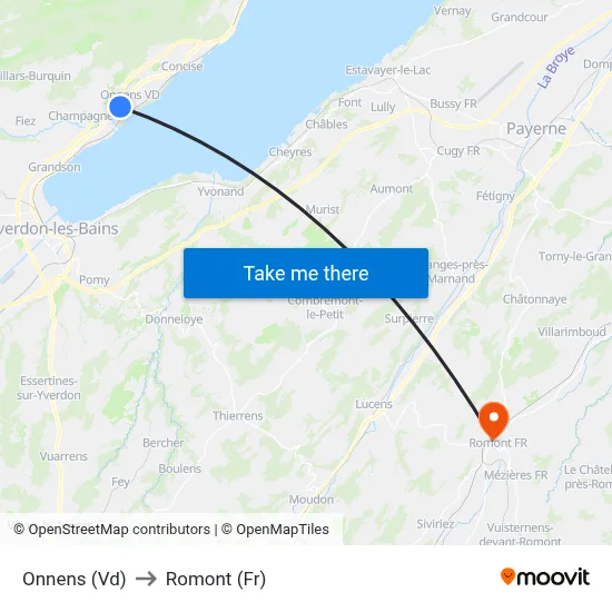 Onnens (Vd) to Romont (Fr) map
