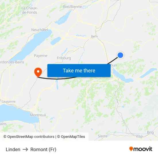Linden to Romont (Fr) map