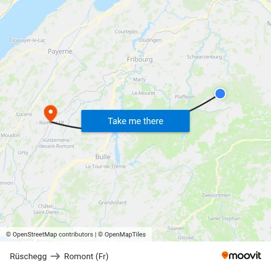 Rüschegg to Romont (Fr) map
