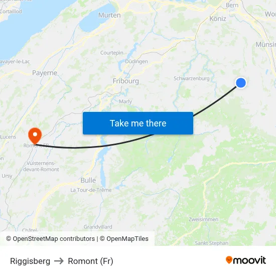 Riggisberg to Romont (Fr) map