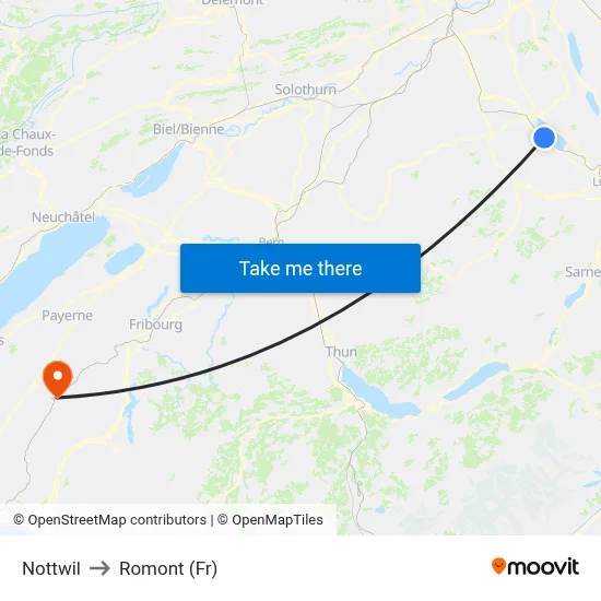 Nottwil to Romont (Fr) map
