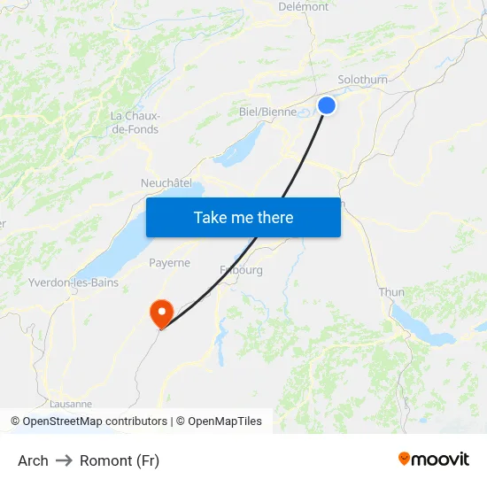 Arch to Romont (Fr) map