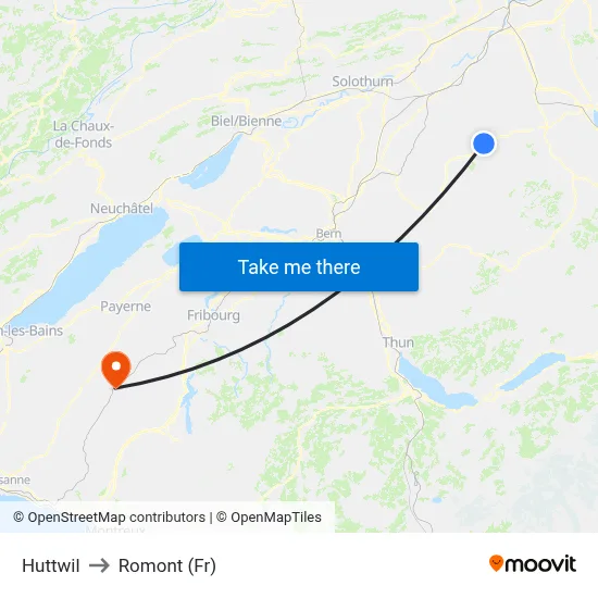 Huttwil to Romont (Fr) map