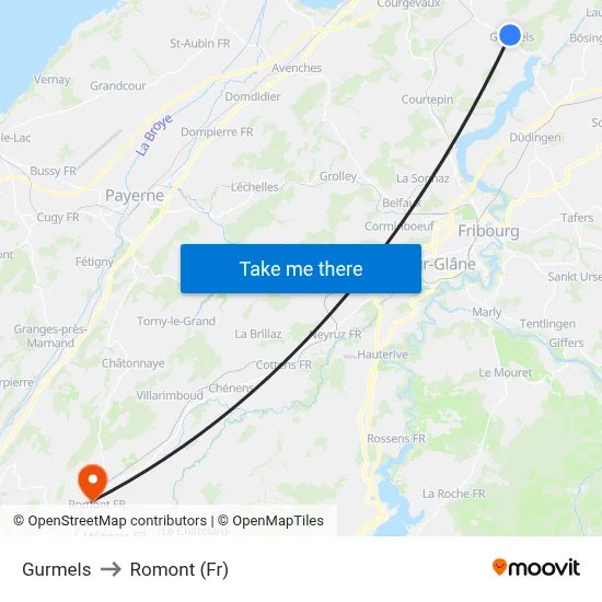 Gurmels to Romont (Fr) map