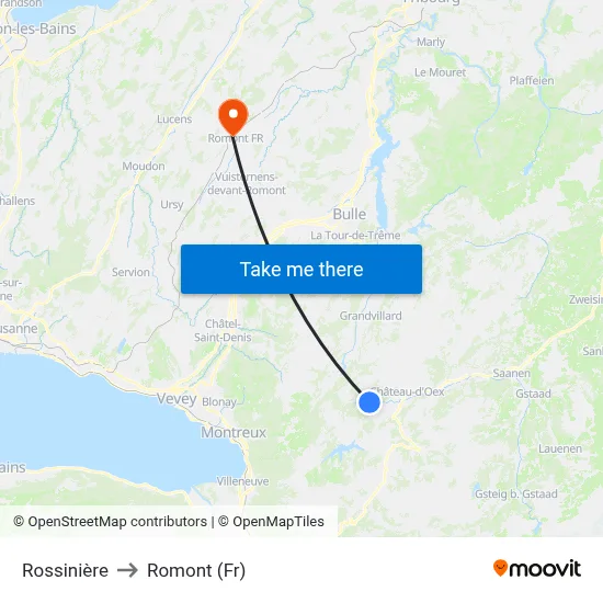 Rossinière to Romont (Fr) map