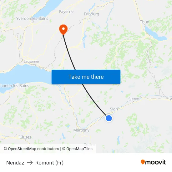 Nendaz to Romont (Fr) map