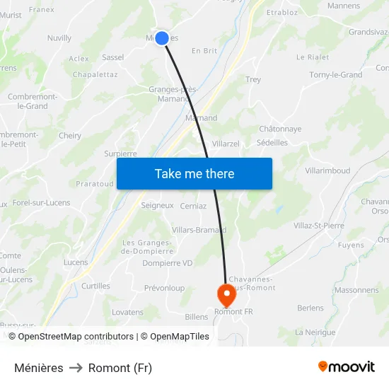 Ménières to Romont (Fr) map