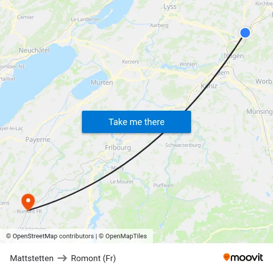 Mattstetten to Romont (Fr) map