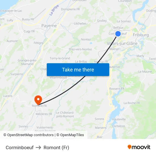 Corminboeuf to Romont (Fr) map