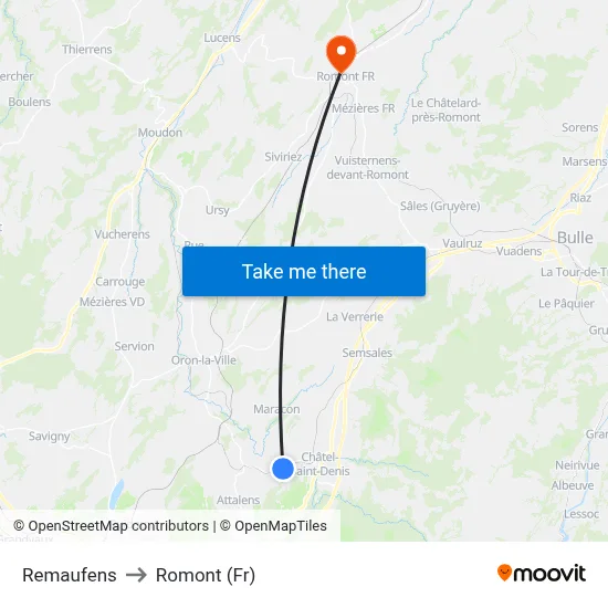 Remaufens to Romont (Fr) map