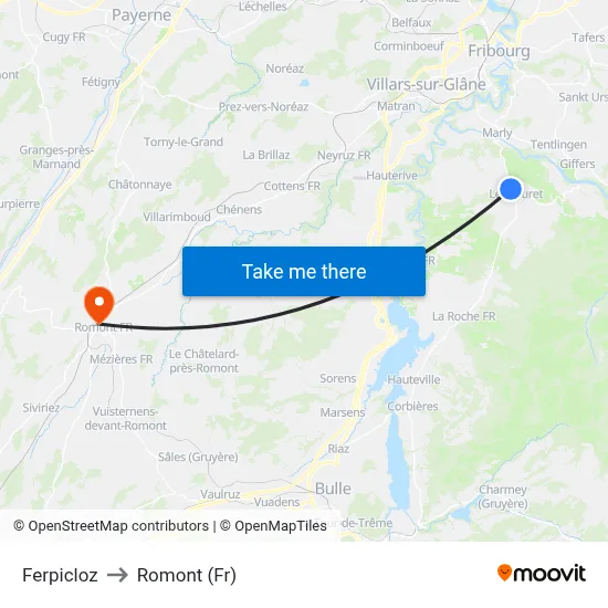Ferpicloz to Romont (Fr) map