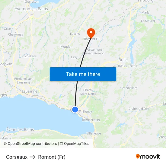 Corseaux to Romont (Fr) map