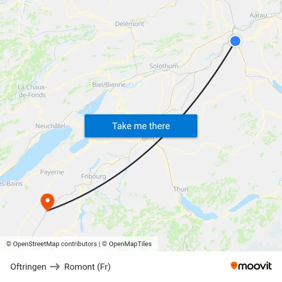 Oftringen to Romont (Fr) map