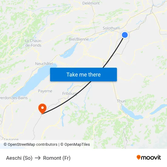 Aeschi (So) to Romont (Fr) map