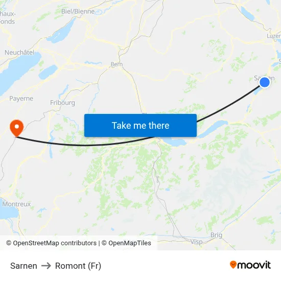 Sarnen to Romont (Fr) map