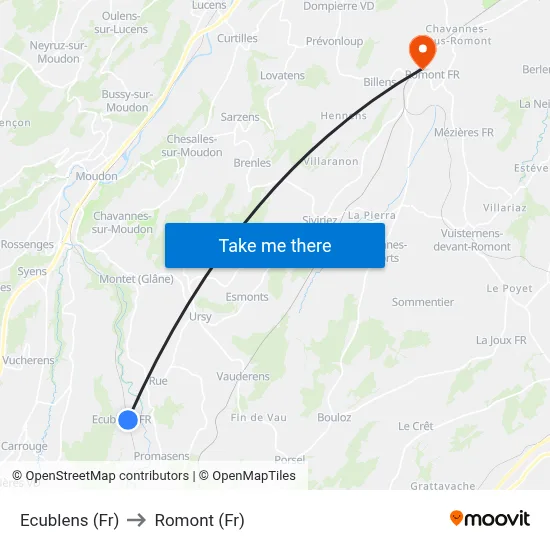 Ecublens (Fr) to Romont (Fr) map