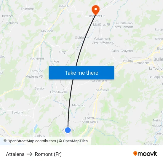 Attalens to Romont (Fr) map