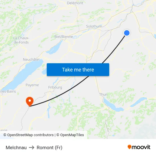 Melchnau to Romont (Fr) map