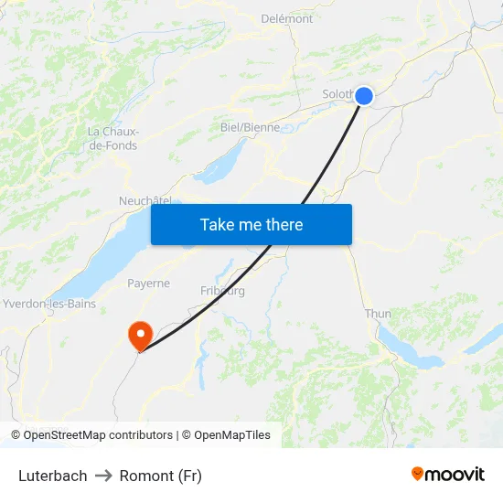 Luterbach to Romont (Fr) map