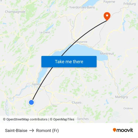 Saint-Blaise to Romont (Fr) map