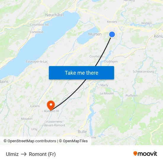 Ulmiz to Romont (Fr) map
