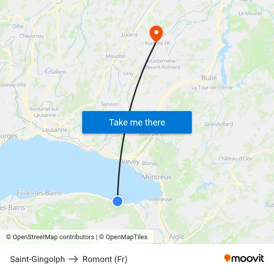 Saint-Gingolph to Romont (Fr) map