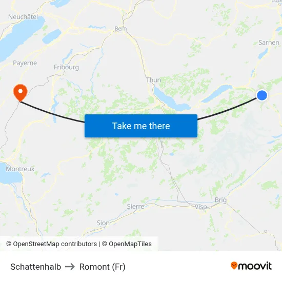 Schattenhalb to Romont (Fr) map