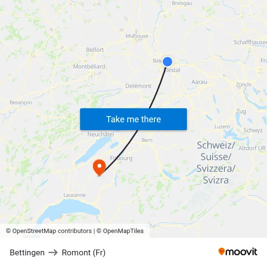 Bettingen to Romont (Fr) map