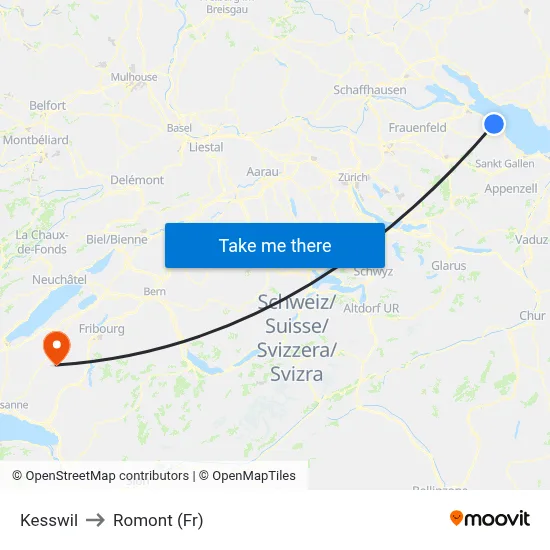 Kesswil to Romont (Fr) map
