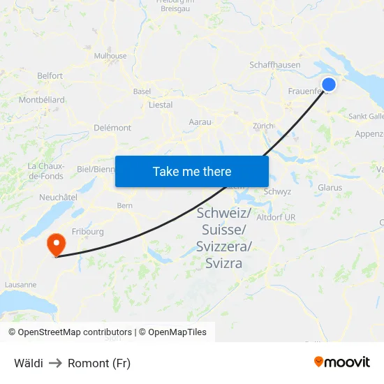 Wäldi to Romont (Fr) map