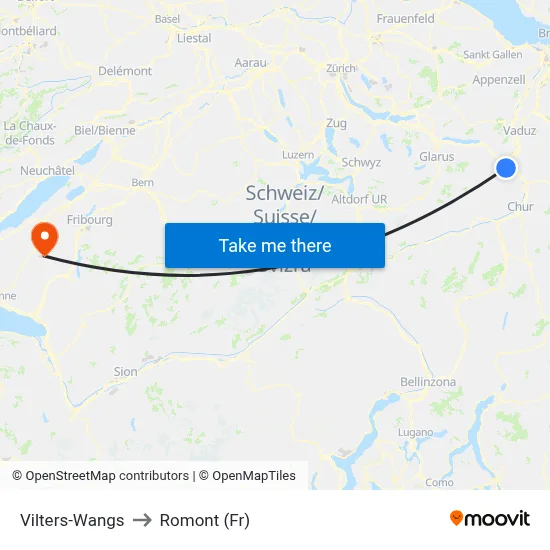 Vilters-Wangs to Romont (Fr) map