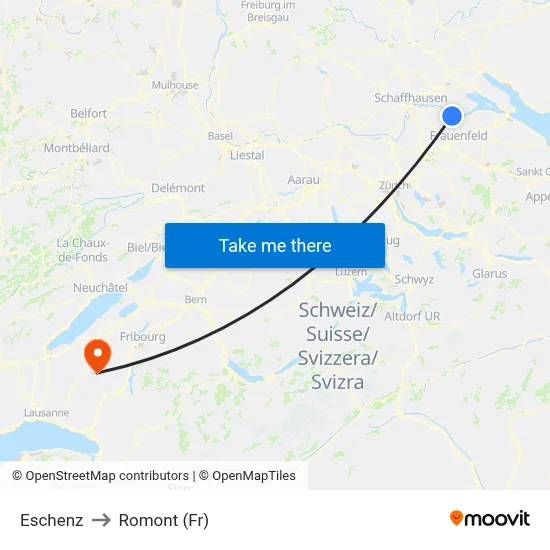 Eschenz to Romont (Fr) map