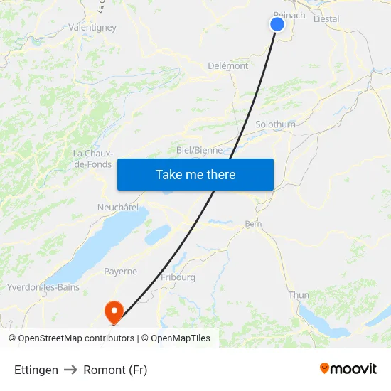 Ettingen to Romont (Fr) map