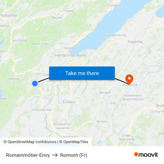 Romainmôtier-Envy to Romont (Fr) map