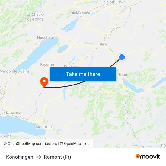 Konolfingen to Romont (Fr) map