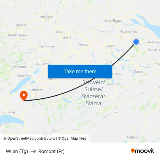 Wilen (Tg) to Romont (Fr) map