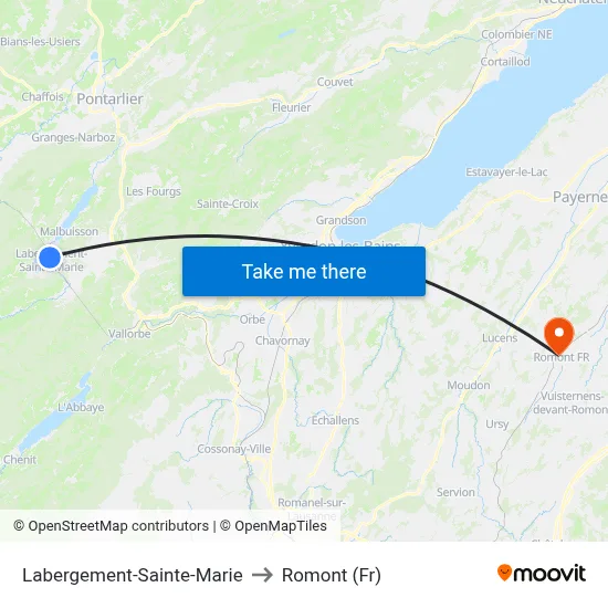 Labergement-Sainte-Marie to Romont (Fr) map