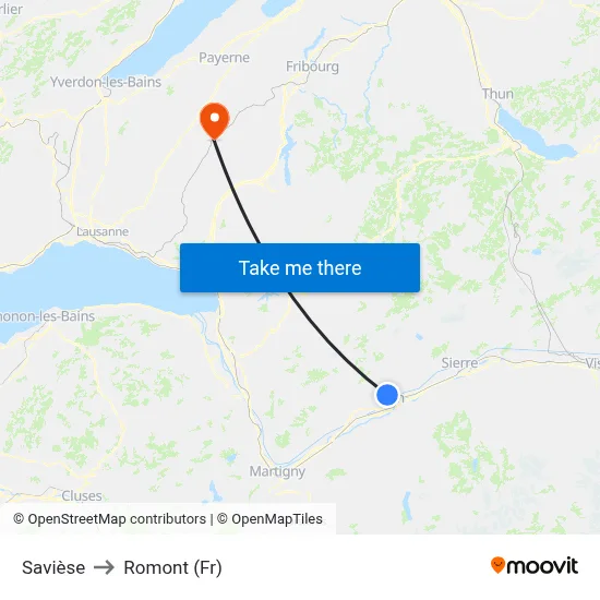Savièse to Romont (Fr) map